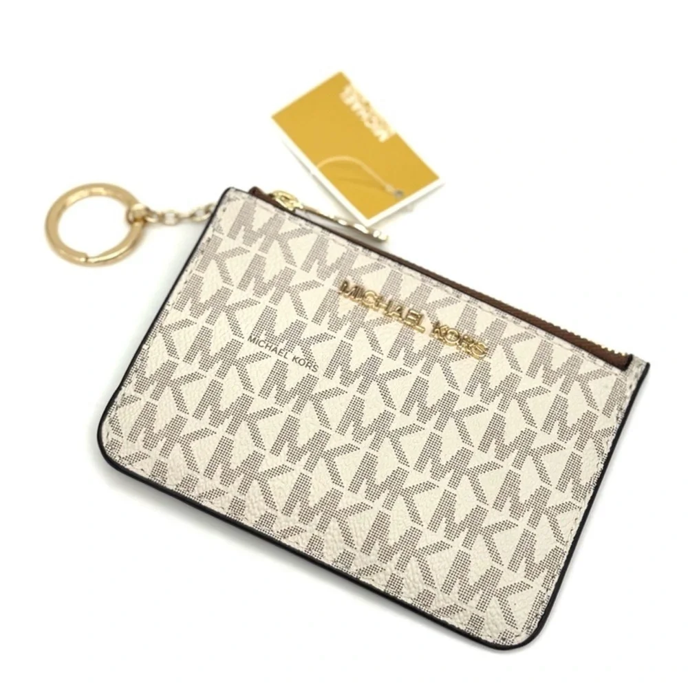 Michael Kors Jet Set Travel Small Signature Logo Coin Purse Vanilla
